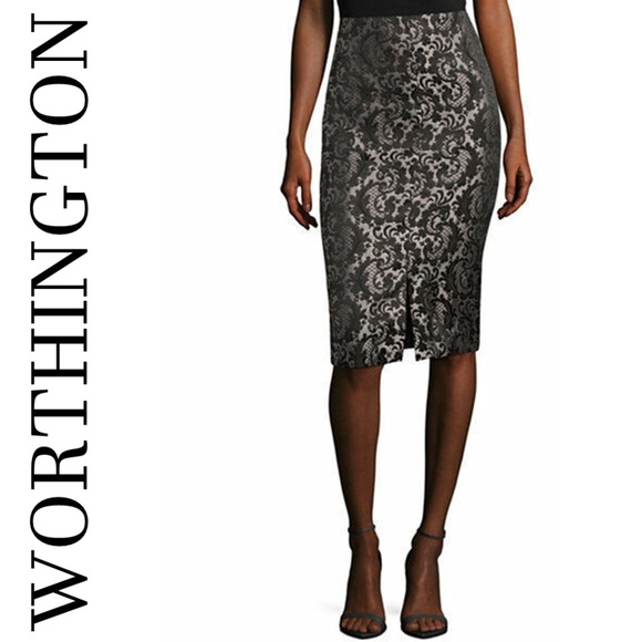 Worthington Dresses & Skirts - NWT WORTHINGTON * BLACK/SILVER JACQUARD PENCIL SKIRT